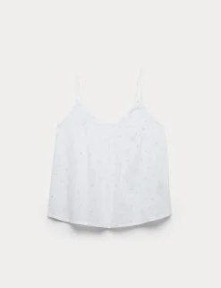 Pure Cotton Dobby Grid Ditsy Print Cami Top