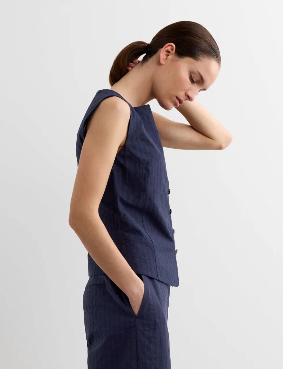 Pure Cotton Dobby Stripe Square Neck Waistcoat