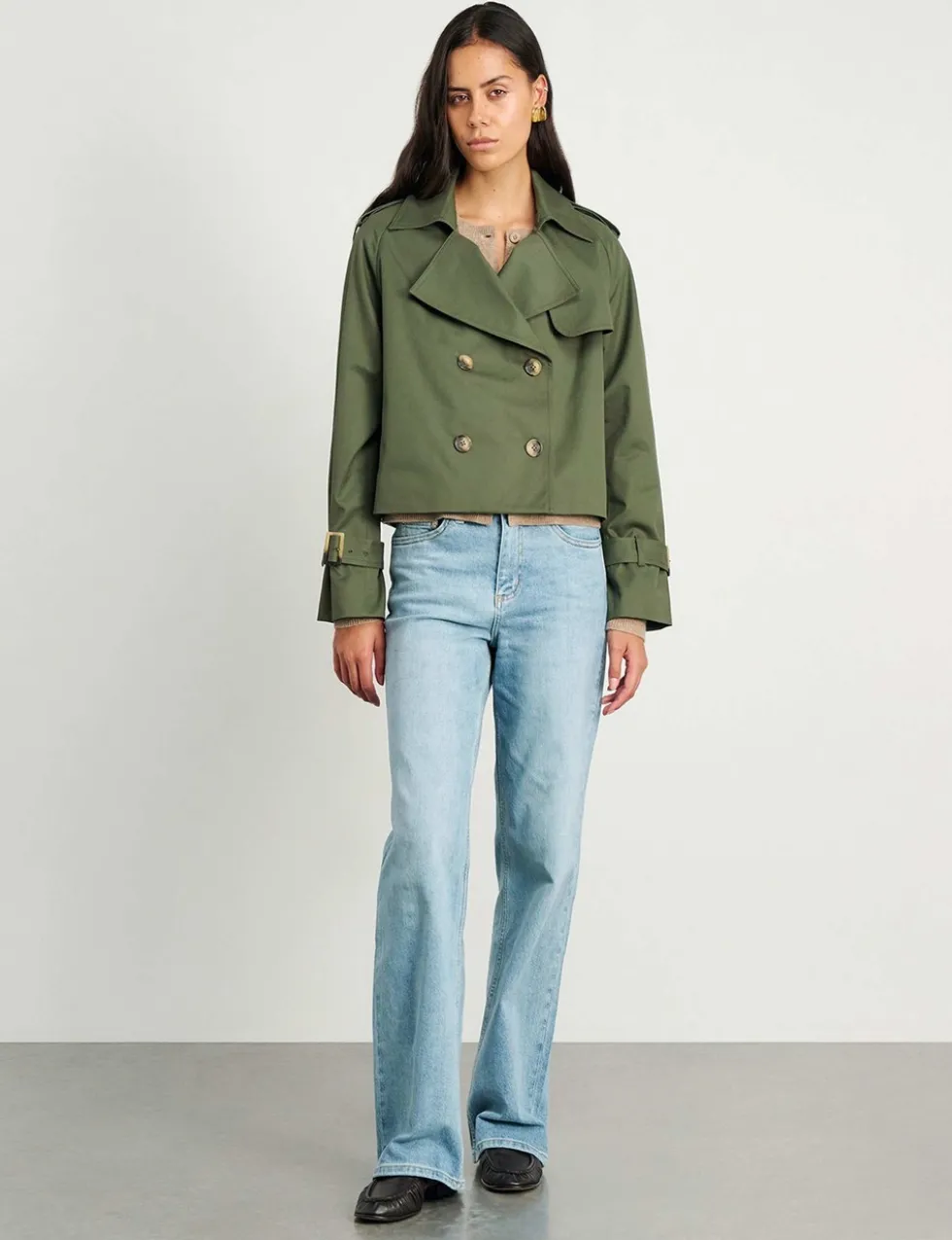 Pure Cotton Double Breasted Cropped Trench Coat