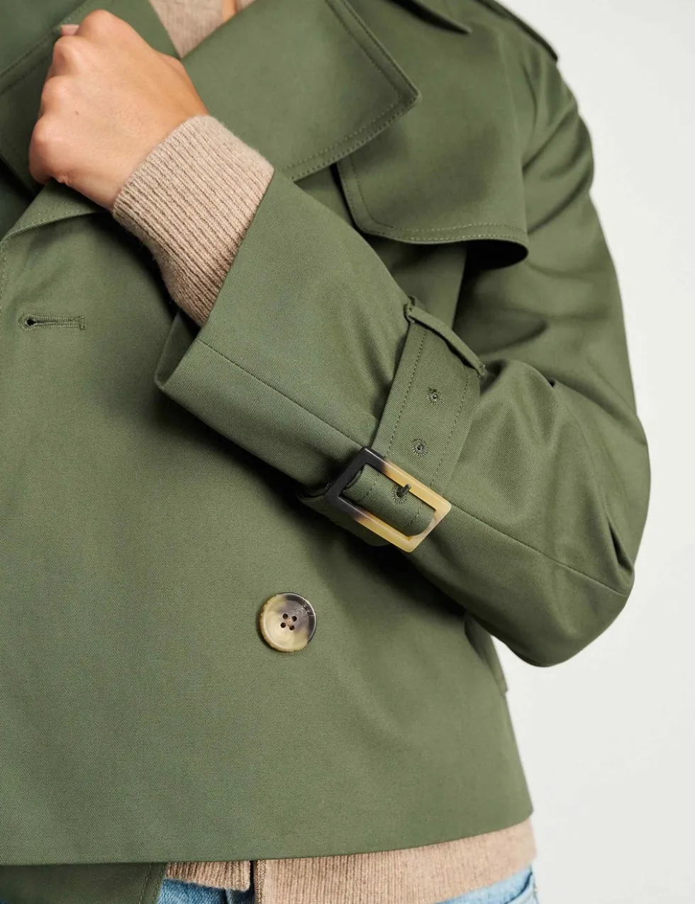 Pure Cotton Double Breasted Cropped Trench Coat