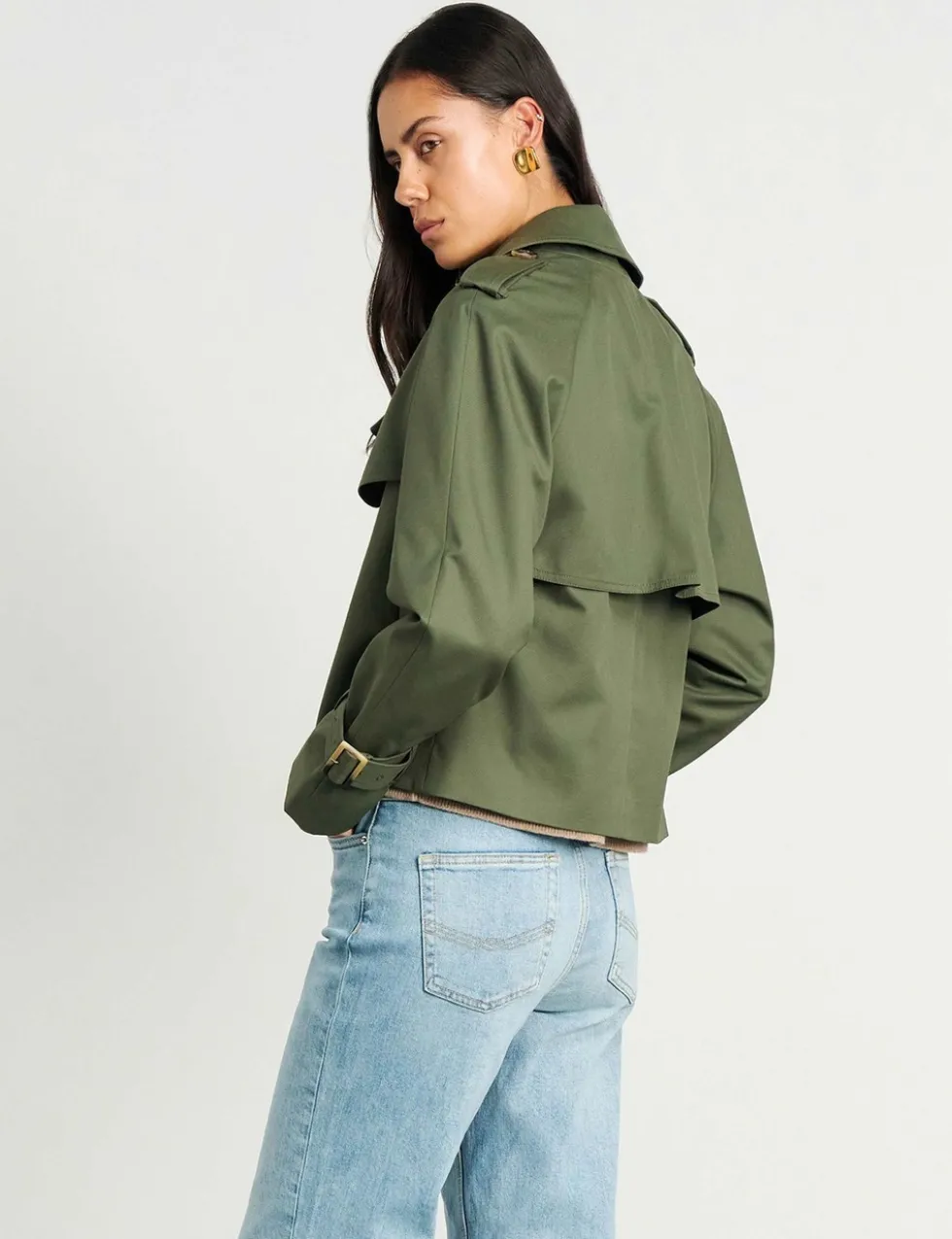 Pure Cotton Double Breasted Cropped Trench Coat