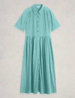 Pure Cotton Double Cloth Midi Shirt Dress