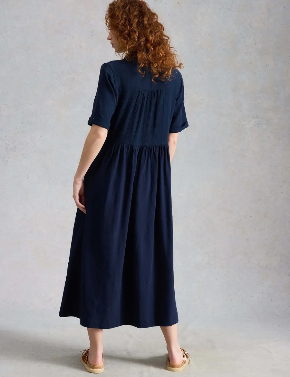 Pure Cotton Double Cloth Midi Shirt Dress