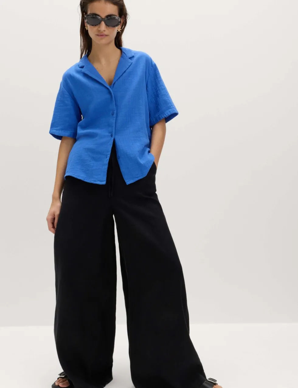 Pure Cotton Double Cloth Short Sleeve Beach Shirt