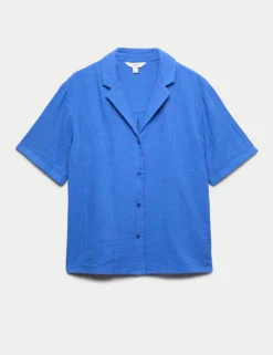 Pure Cotton Double Cloth Short Sleeve Beach Shirt