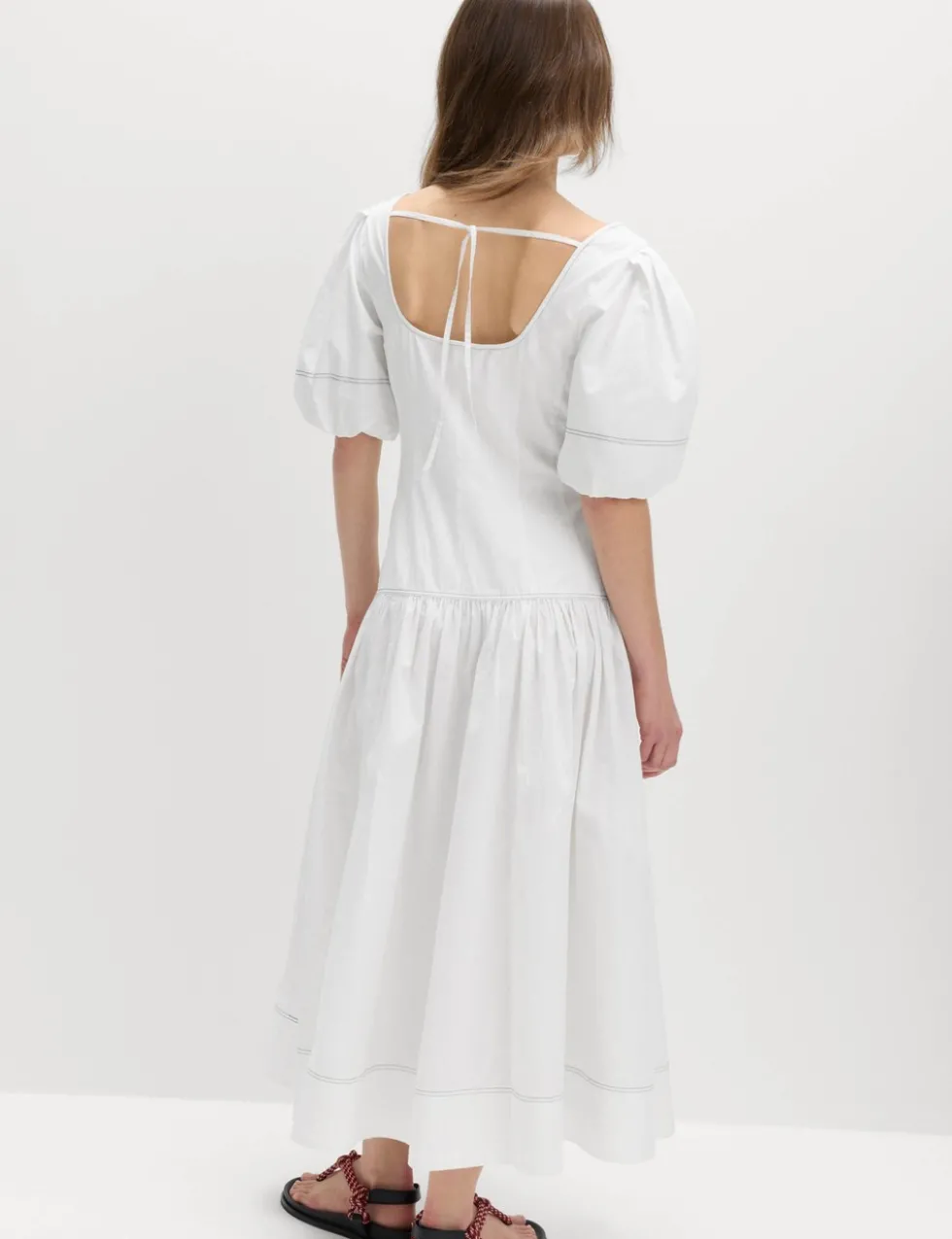 Pure Cotton Drop Waist Midi Waisted Dress