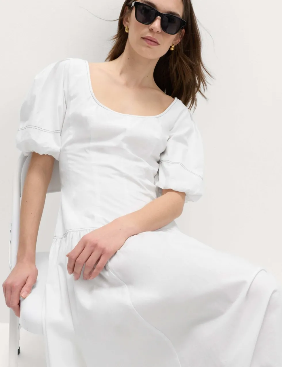Pure Cotton Drop Waist Midi Waisted Dress