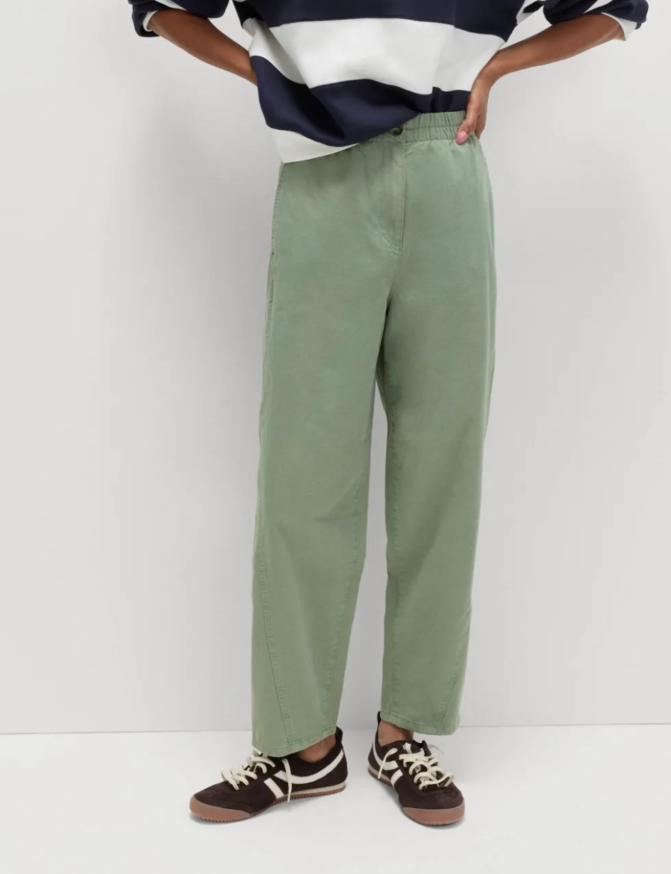 Pure Cotton Elasticated Waist Carrot Leg Trousers