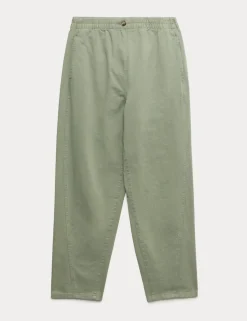 Pure Cotton Elasticated Waist Carrot Leg Trousers