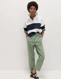 Pure Cotton Elasticated Waist Carrot Leg Trousers