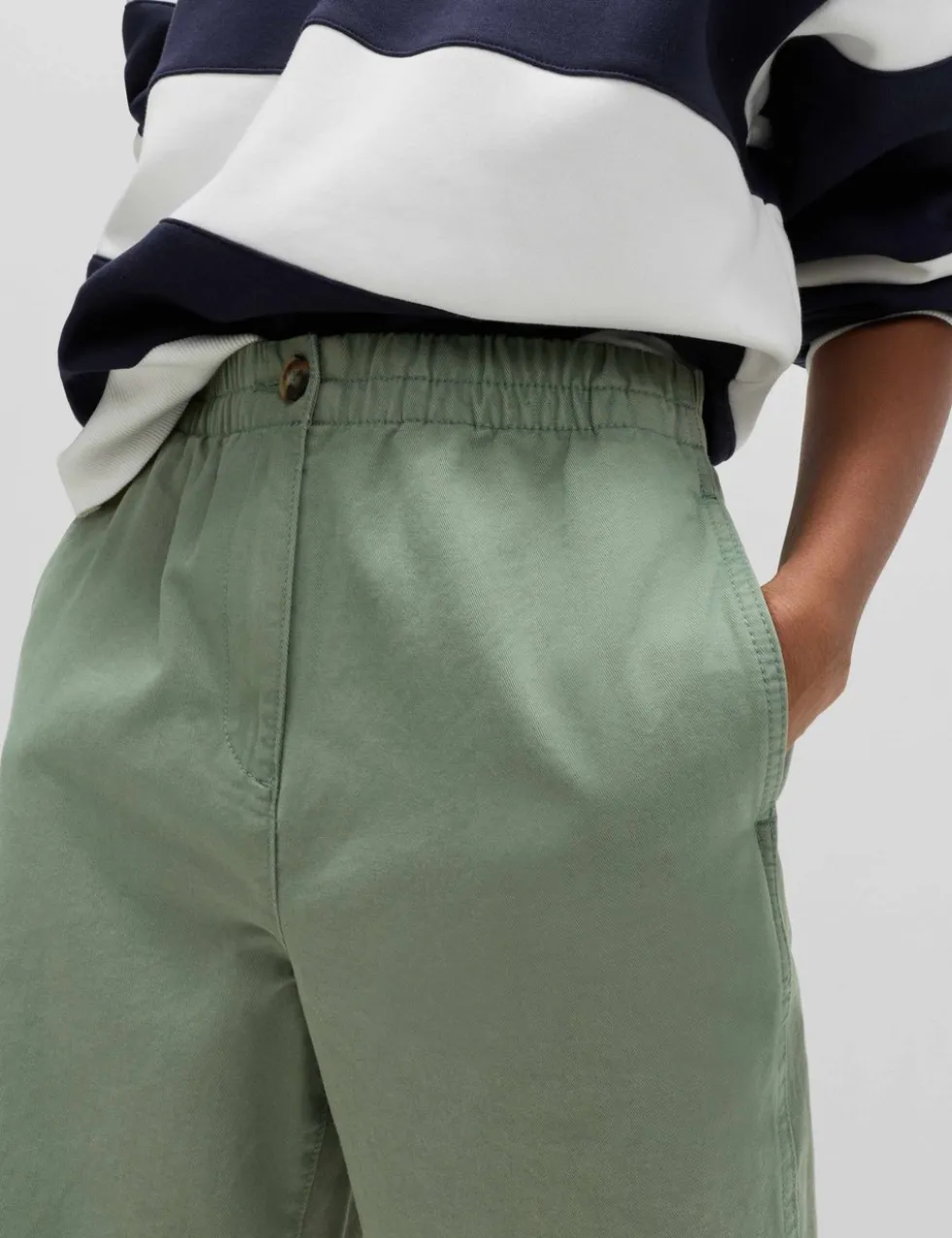 Pure Cotton Elasticated Waist Carrot Leg Trousers