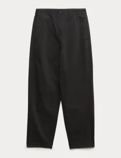 Pure Cotton Elasticated Waist Carrot Leg Trousers