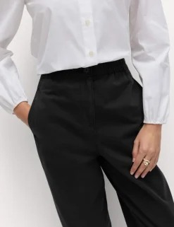 Pure Cotton Elasticated Waist Carrot Leg Trousers