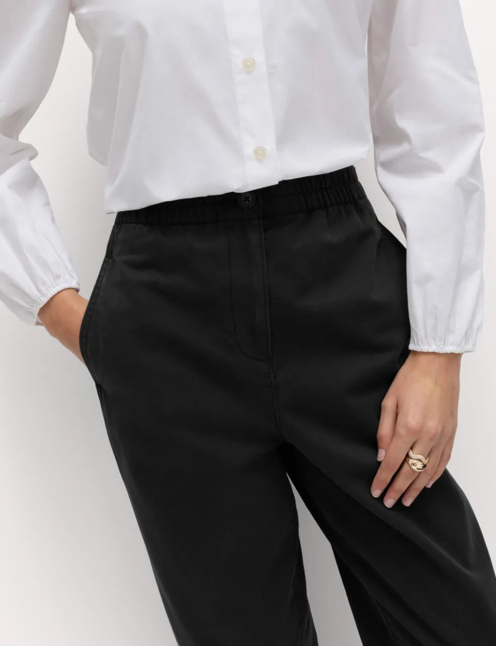 Pure Cotton Elasticated Waist Carrot Leg Trousers