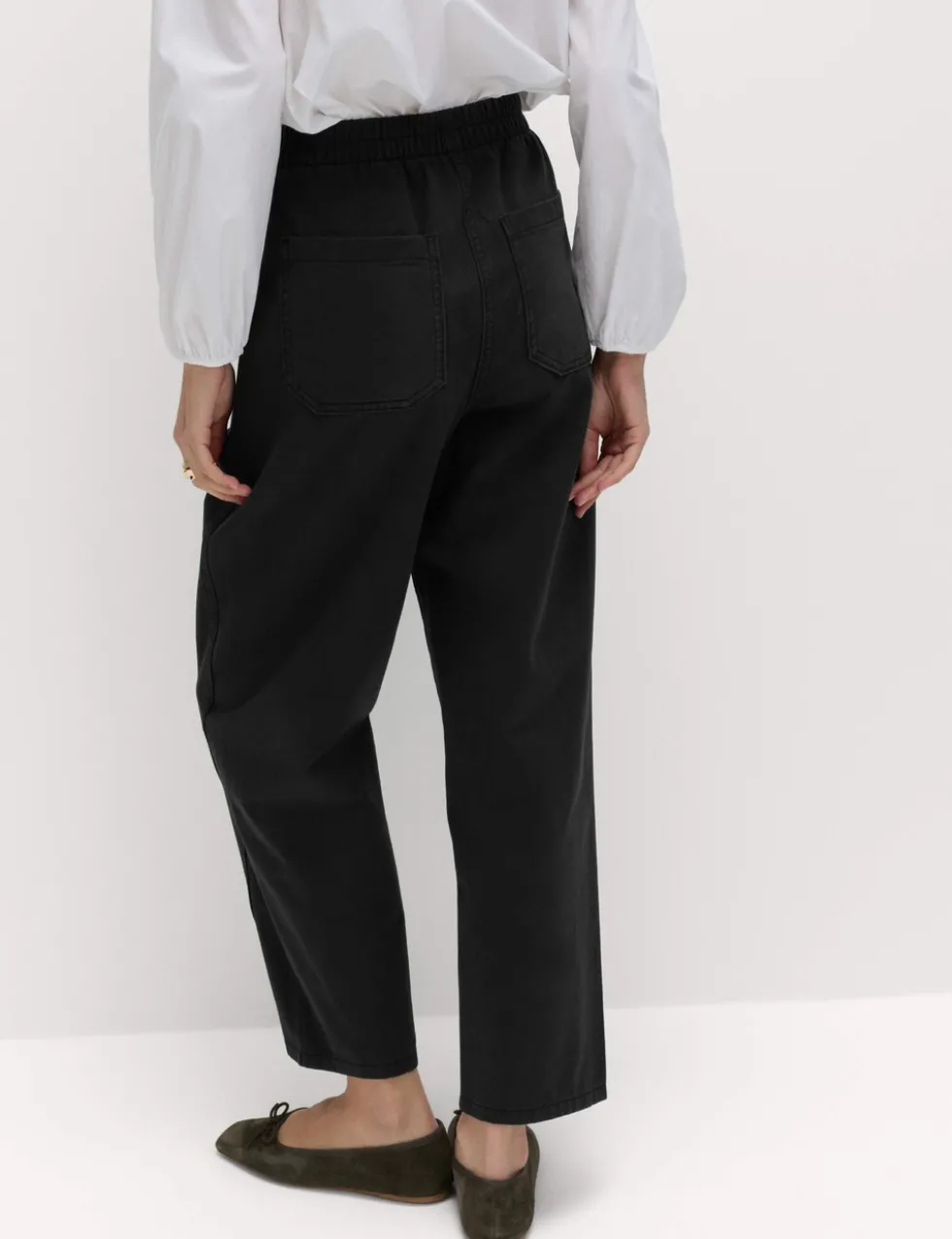 Pure Cotton Elasticated Waist Carrot Leg Trousers