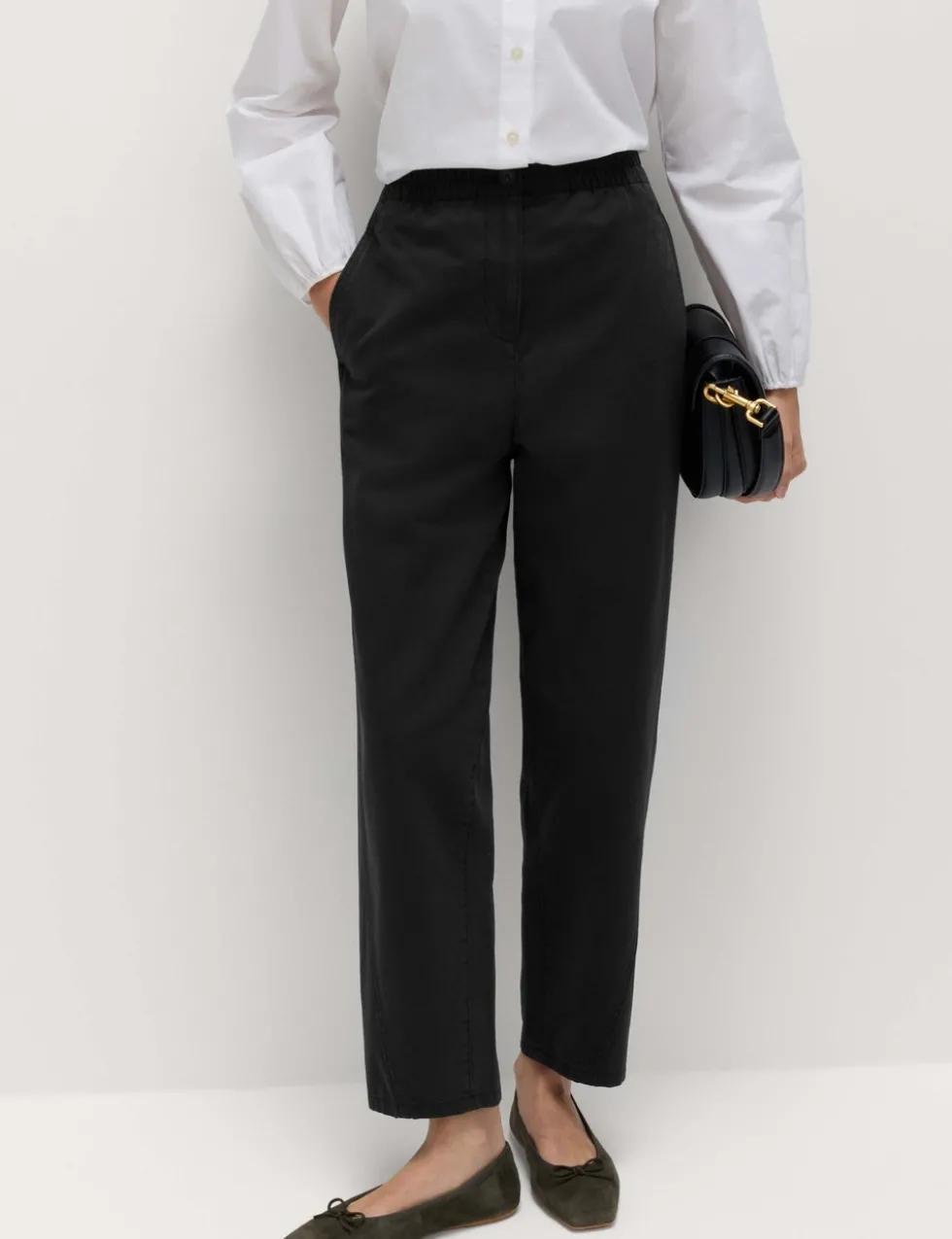 Pure Cotton Elasticated Waist Carrot Leg Trousers