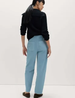 Pure Cotton Elasticated Waist Carrot Leg Trousers