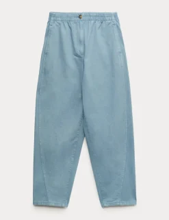 Pure Cotton Elasticated Waist Carrot Leg Trousers