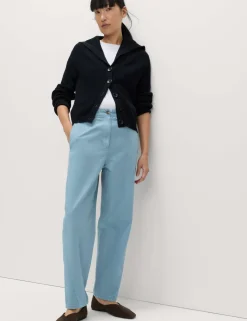Pure Cotton Elasticated Waist Carrot Leg Trousers
