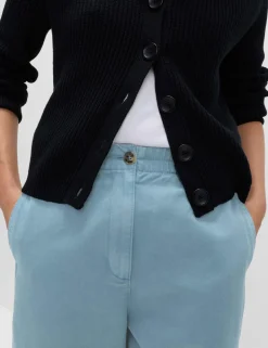 Pure Cotton Elasticated Waist Carrot Leg Trousers