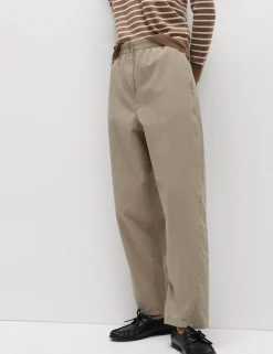 Pure Cotton Elasticated Waist Carrot Leg Trousers