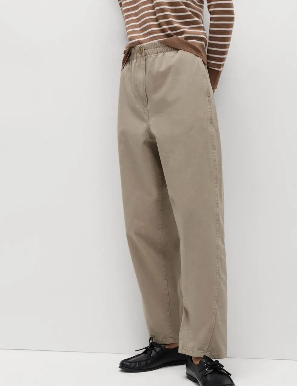 Pure Cotton Elasticated Waist Carrot Leg Trousers
