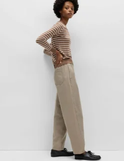 Pure Cotton Elasticated Waist Carrot Leg Trousers