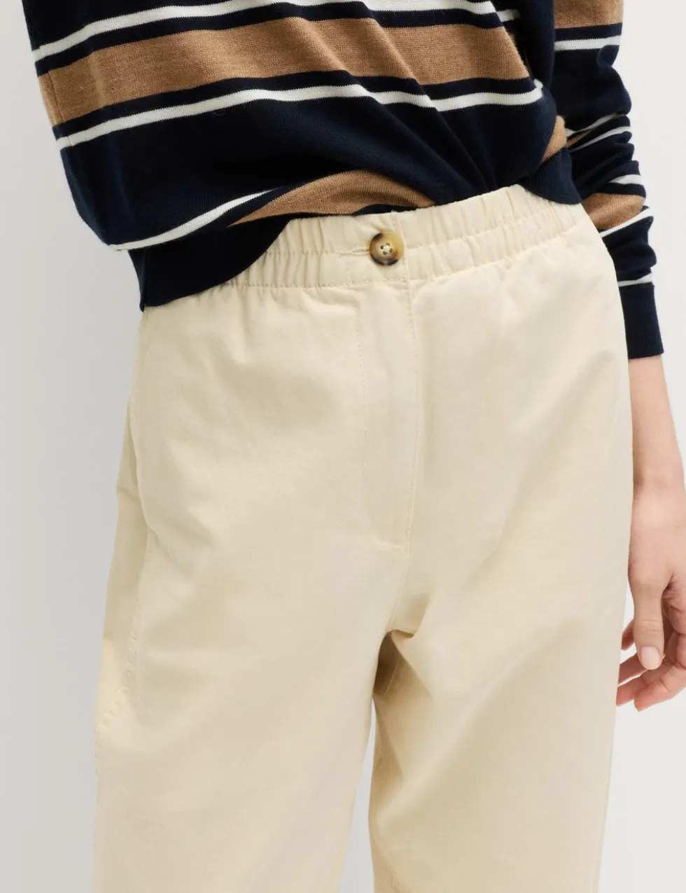 Pure Cotton Elasticated Waist Carrot Leg Trousers