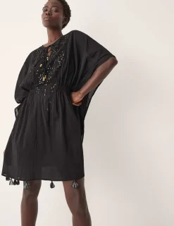 Pure Cotton Embellished V-Neck Mini Kaftan