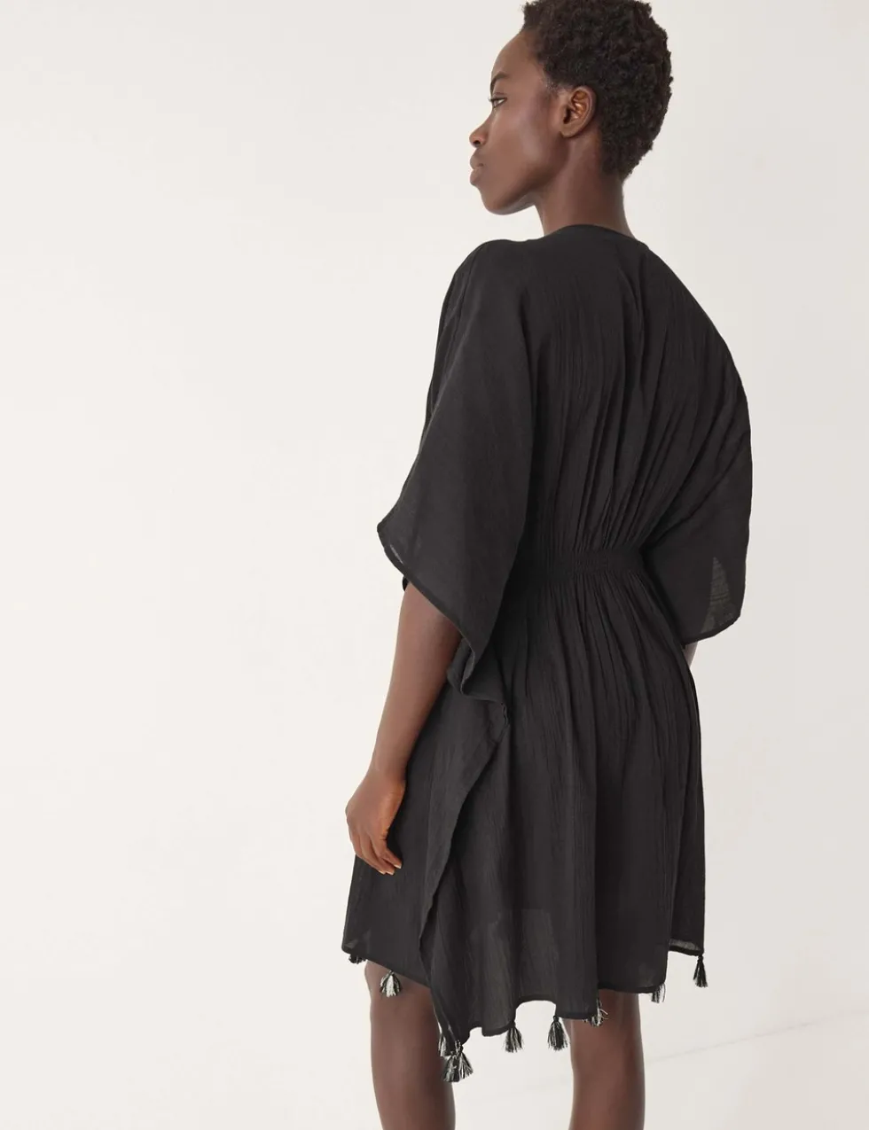 Pure Cotton Embellished V-Neck Mini Kaftan