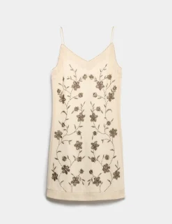 Pure Cotton Embellished V-Neck Mini Cami Dress
