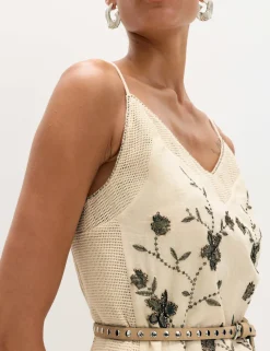 Pure Cotton Embellished V-Neck Mini Cami Dress