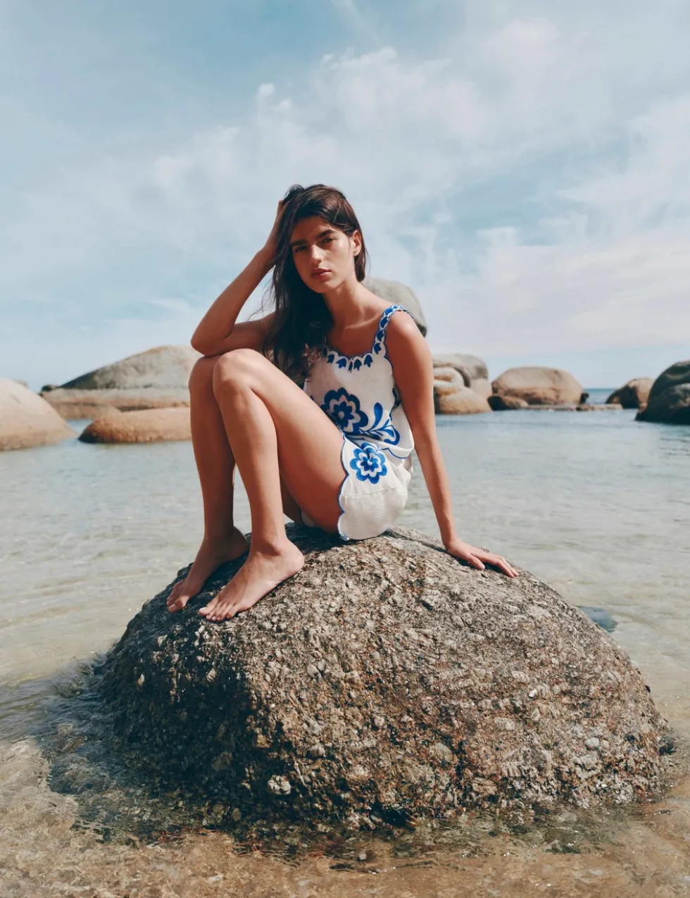 Pure Cotton Embroidered Beach Vest Top