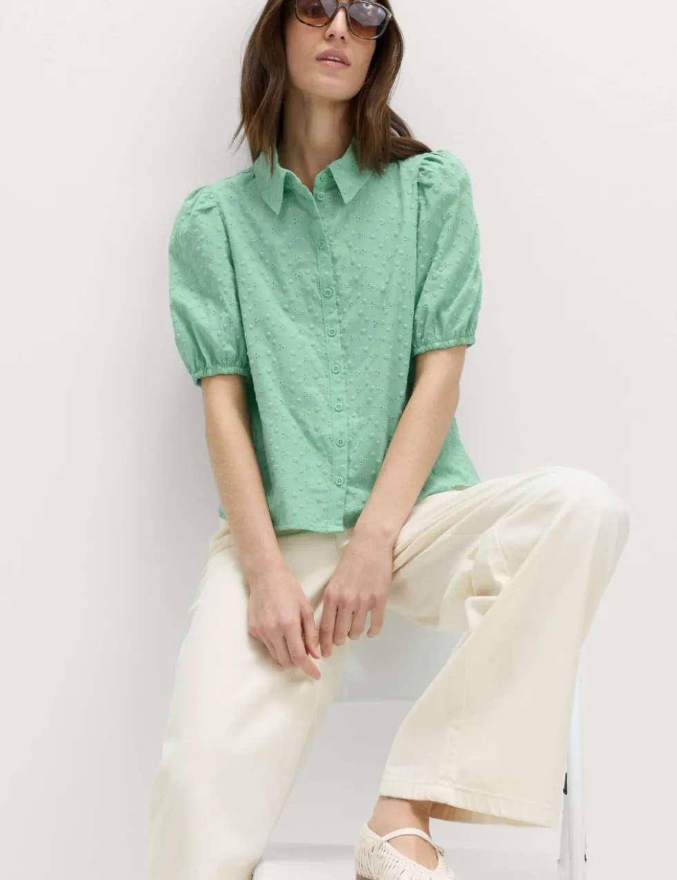 Pure Cotton Embroidered Button Through Shirt