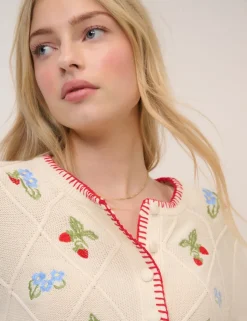 Pure Cotton Embroidered Button Front Cardigan