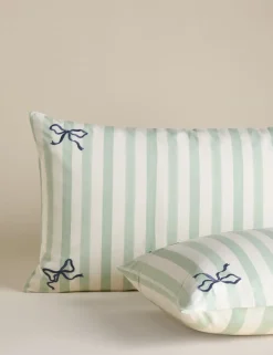 Pure Cotton Embroidered Bow Striped Bedding Set