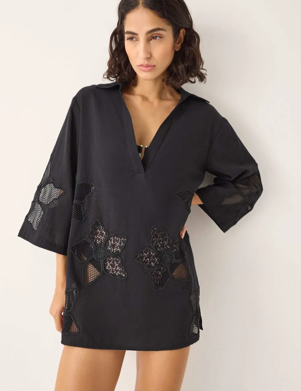 Pure Cotton Embroidered Beach Cover Up Shirt