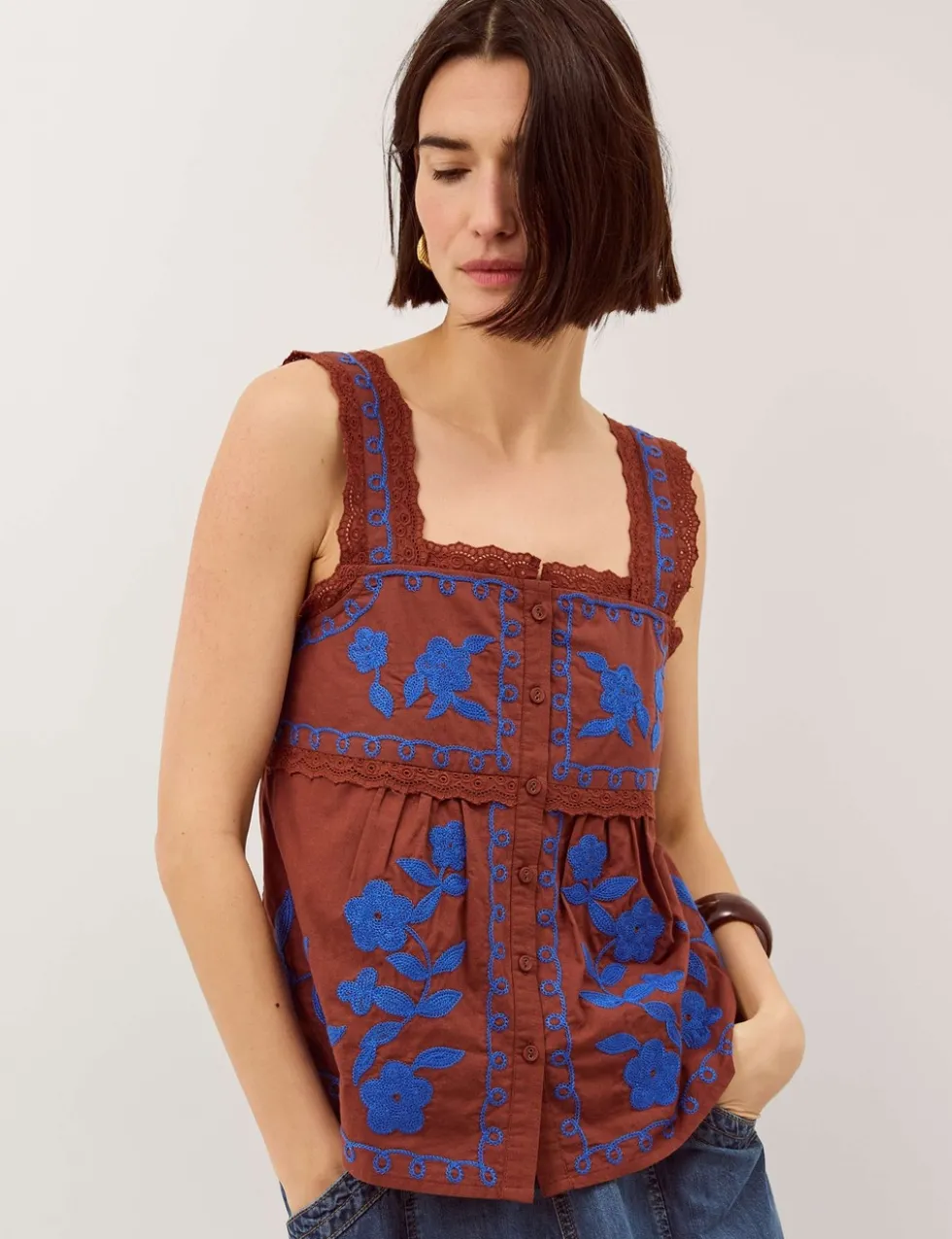 Pure Cotton Embroidered Broderie Lace Blouse
