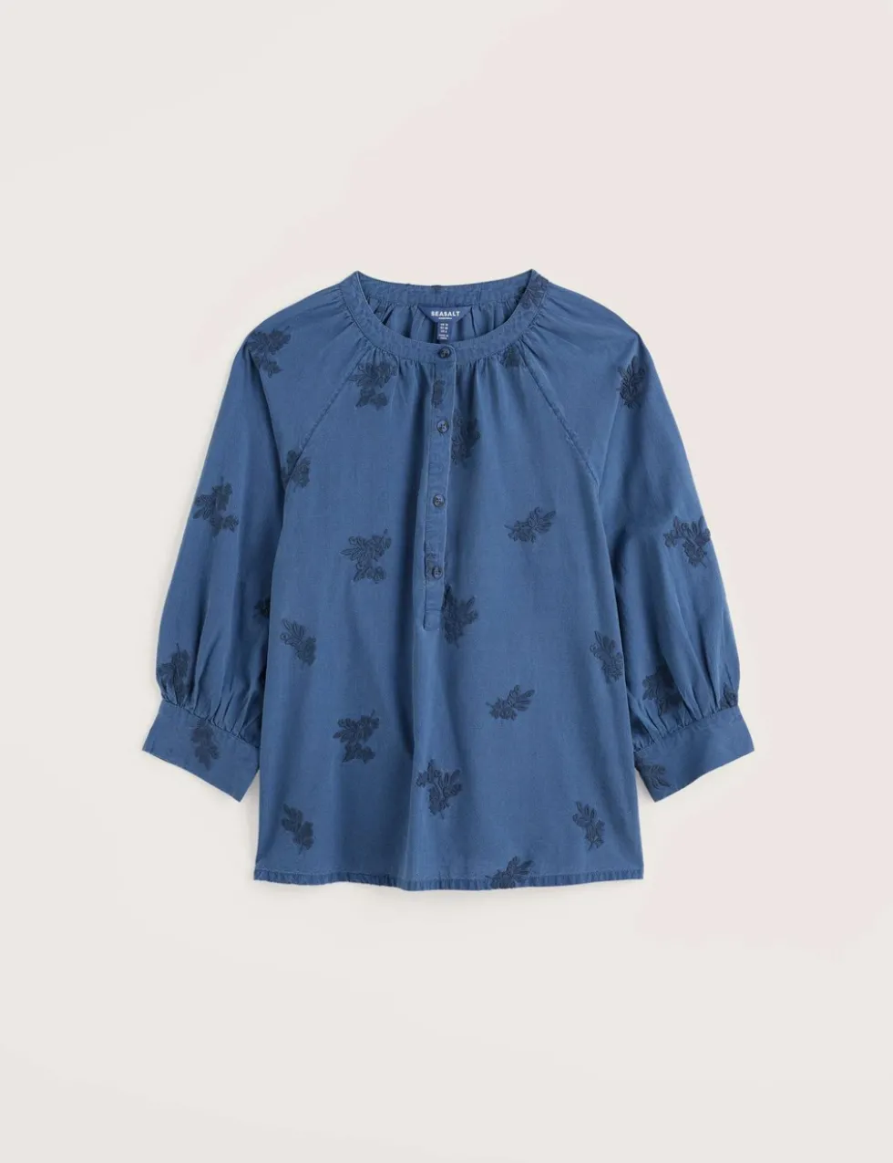 Pure Cotton Embroidered Blouson Sleeve Blouse