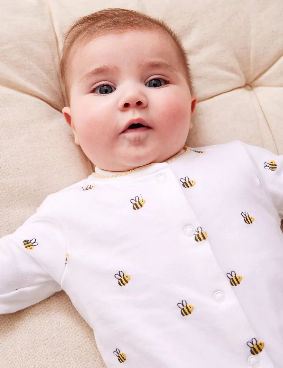 Pure Cotton Embroidered Bee Sleepsuit (7lbs-18 Mths)