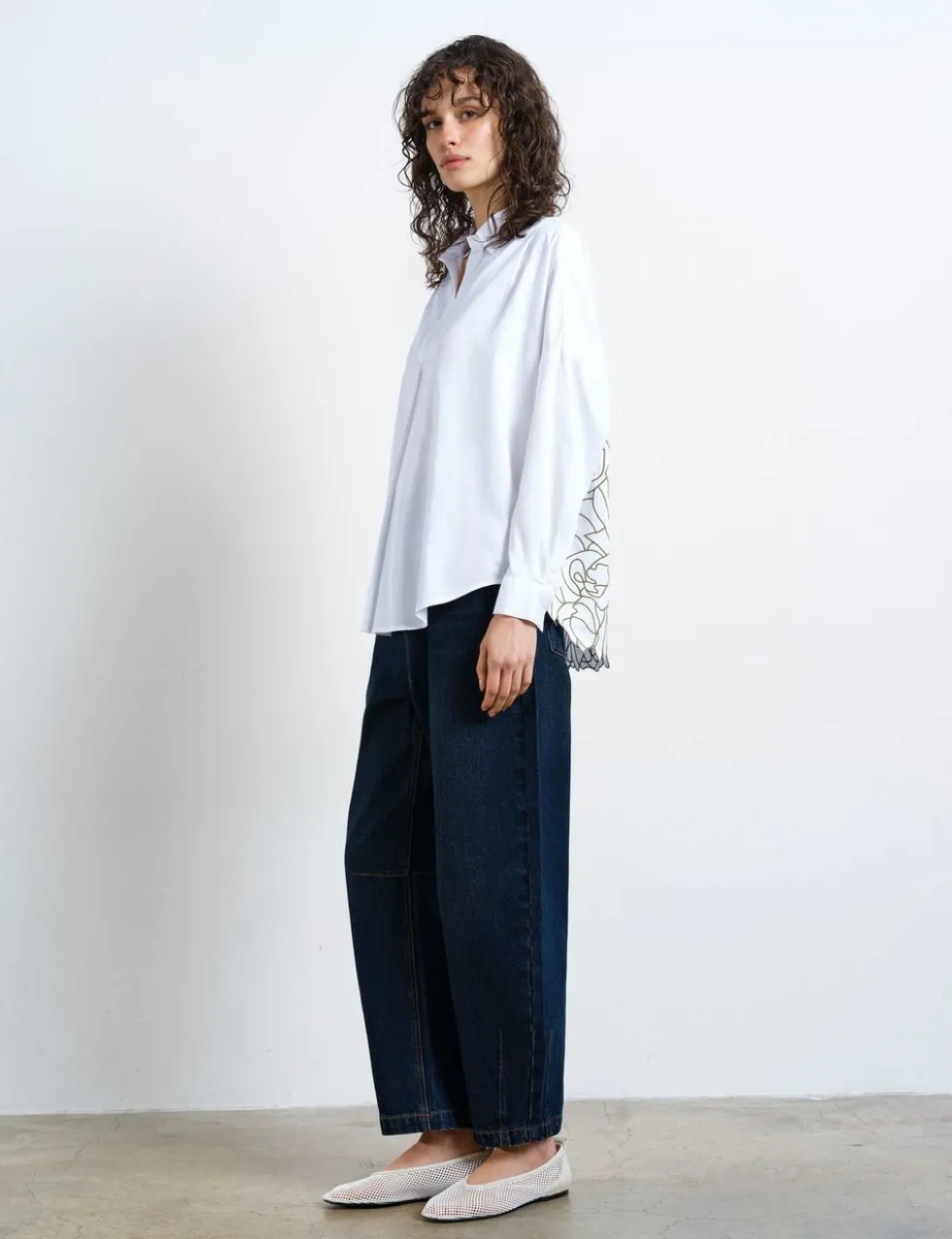 Pure Cotton Embroidered Cut Out Back Shirt