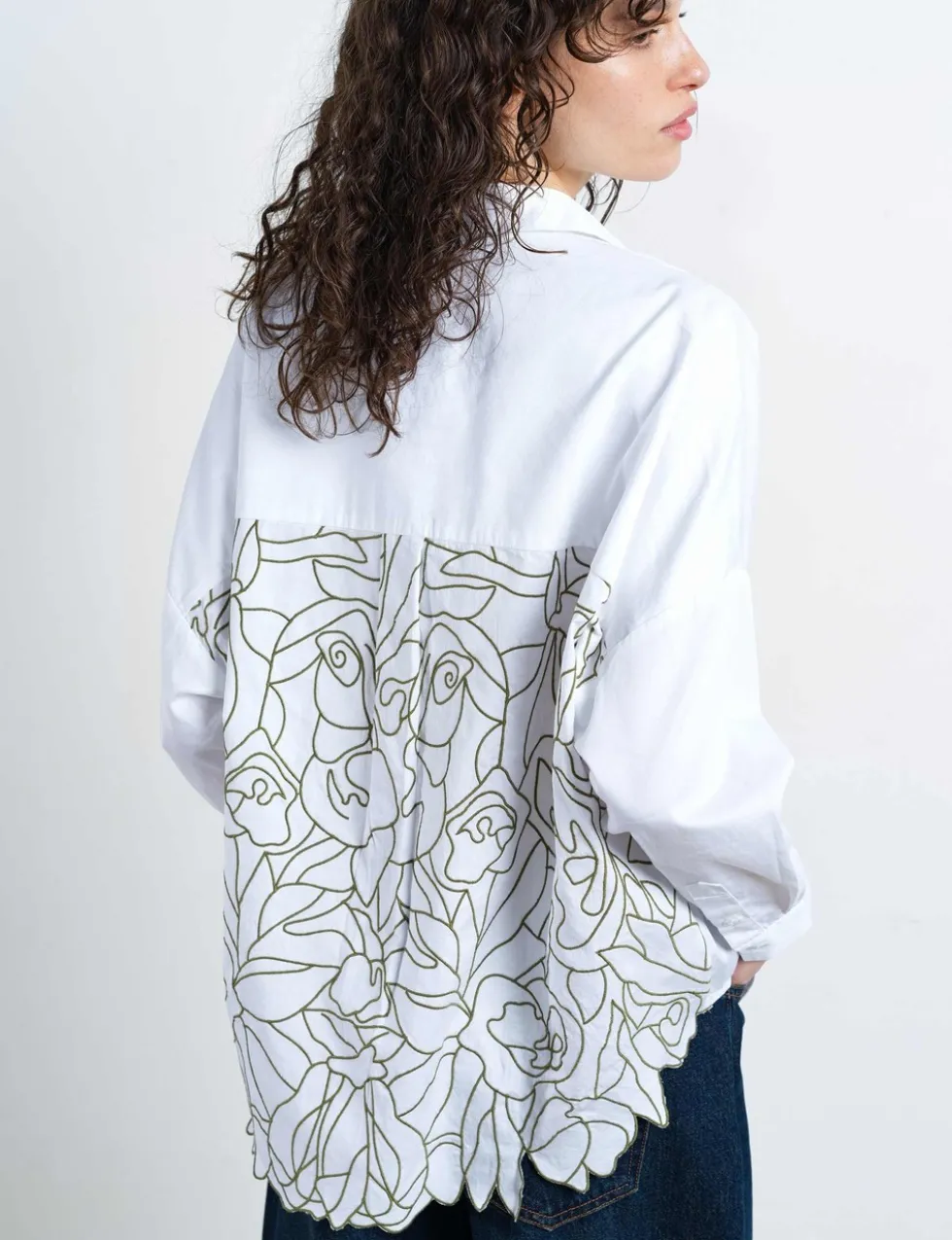 Pure Cotton Embroidered Cut Out Back Shirt