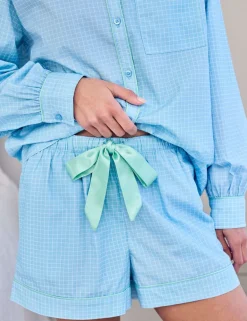 Pure Cotton Embroidered Check 'Time for a Nap' Short Pyjama Set