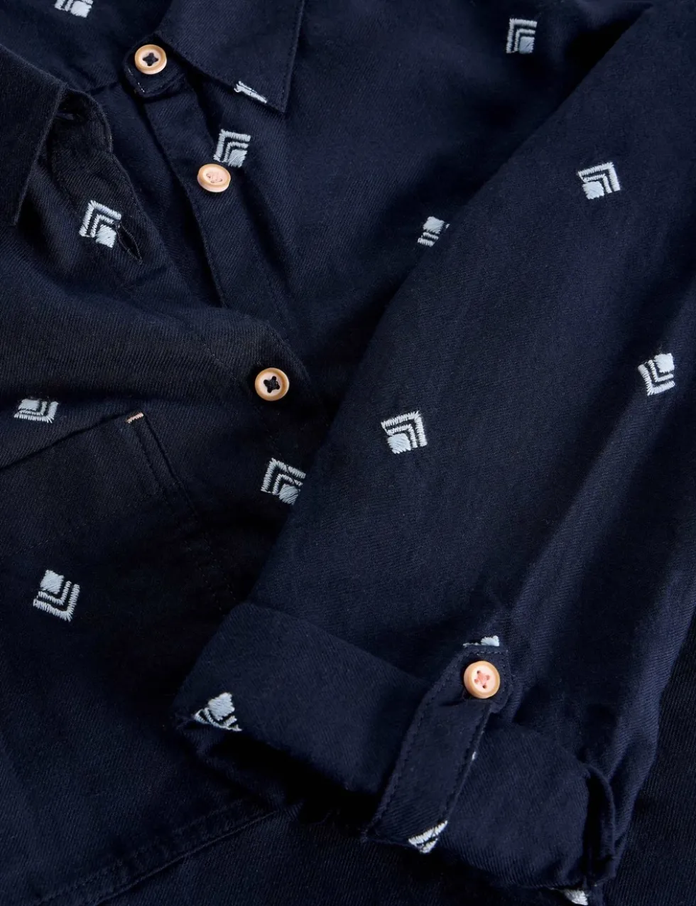 Pure Cotton Embroidered Collared Shirt