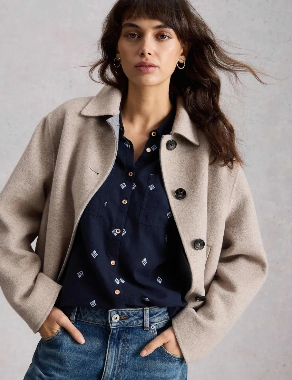 Pure Cotton Embroidered Collared Shirt