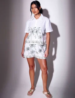 Pure Cotton Embroidered Collared Beach Shirt