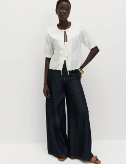 Pure Cotton Embroidered Collared Blouse
