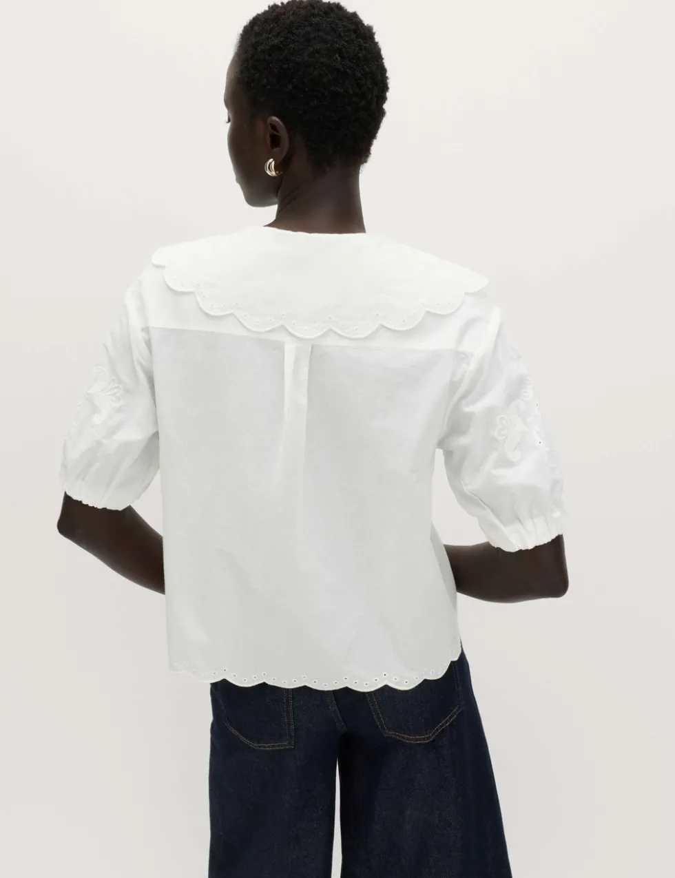Pure Cotton Embroidered Collared Blouse
