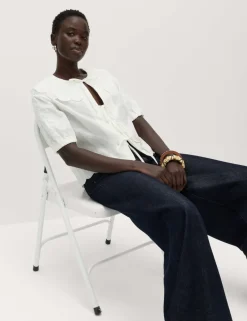 Pure Cotton Embroidered Collared Blouse