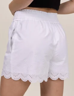 Pure Cotton Embroidered Cutwork Hem Shorts